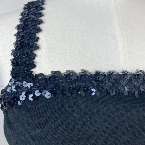 Vintage 1970s Black Tank Top with Sequin Straps & Waistband, Toppettes Size S-L - Picture 2 of 7